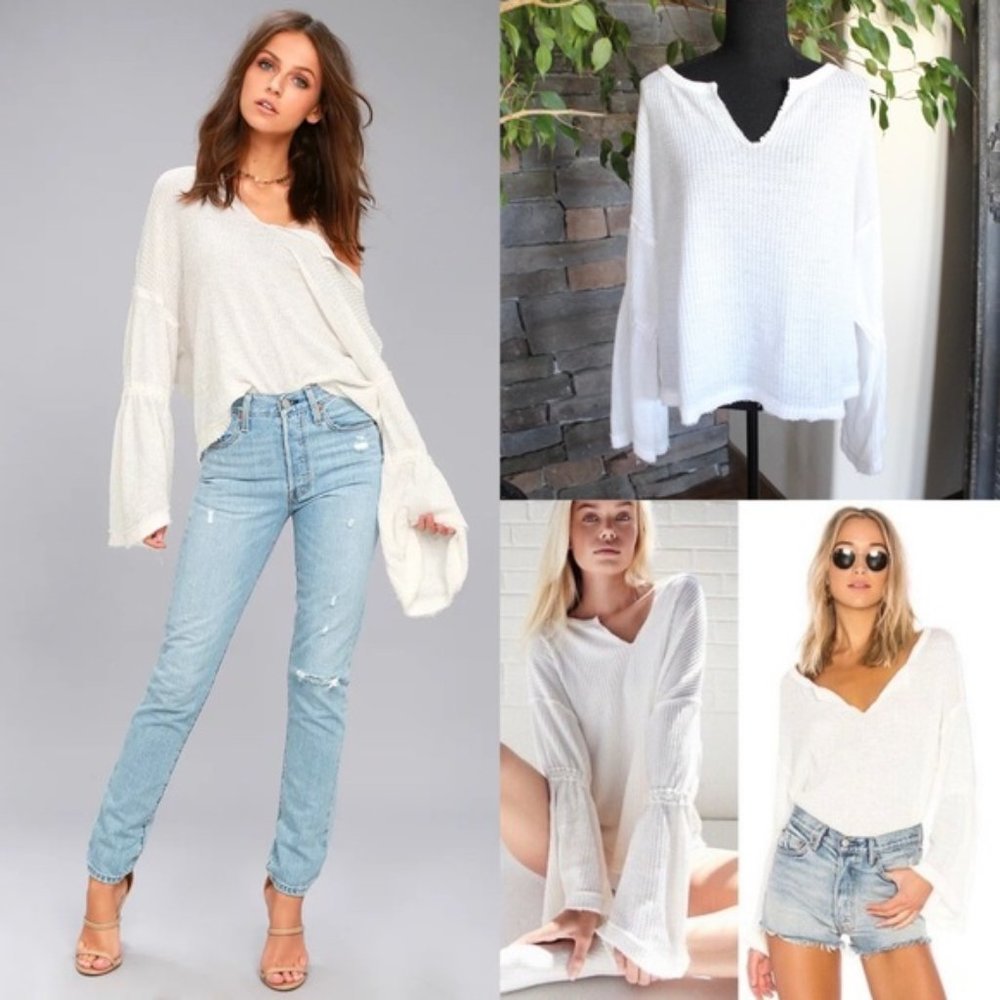 Free people Dahlia bell sleeve waffle knit top